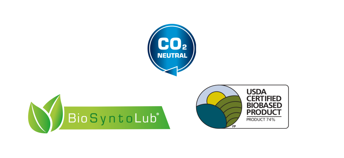 These logos appear on the RAVENOL BioSyntoLub® Racing Eco range.